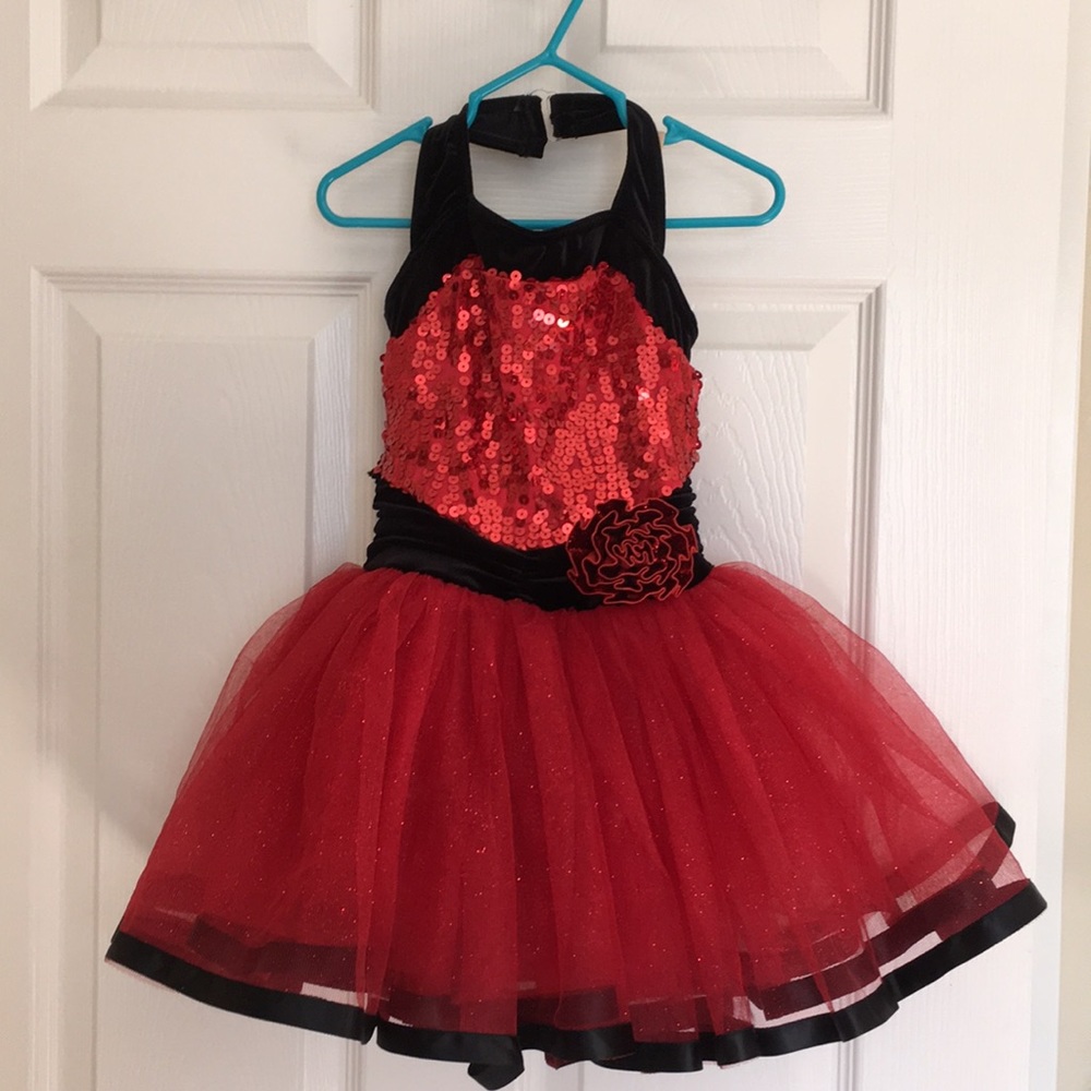 Red and black Sequin Girls Dance Dress